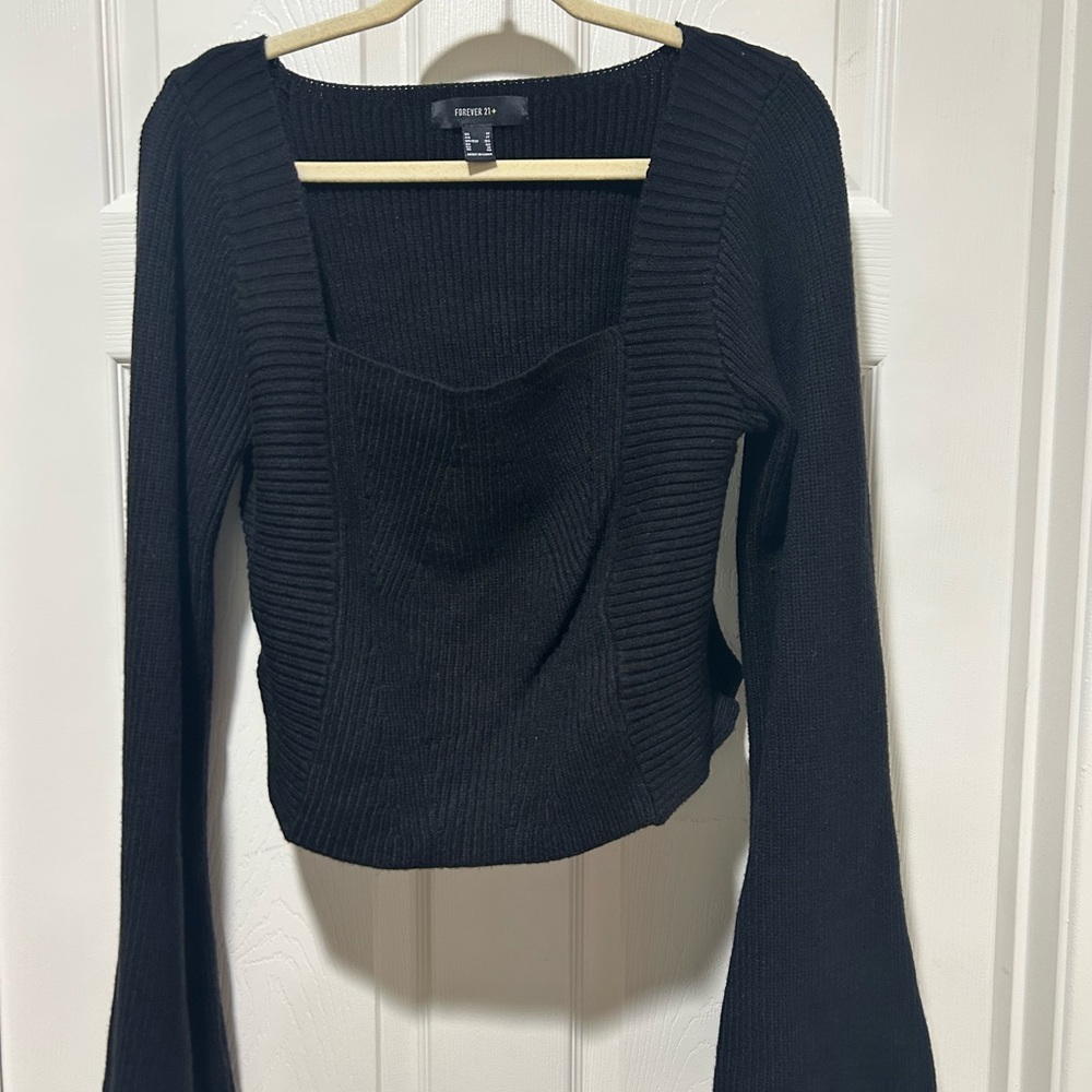 Forever 21 Black Ribbed Knit Blouse